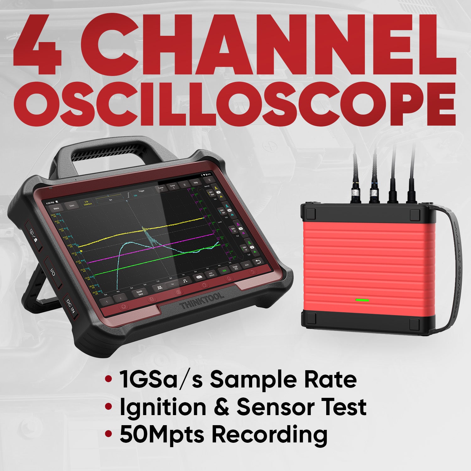 4 Channel 100MHz Digital Oscilloscope - Automotive Diagnostic Tool for Car, Truck & Motorcycle Repair | Engine Tuning, ECU Testing & Electrical System Diagnostics