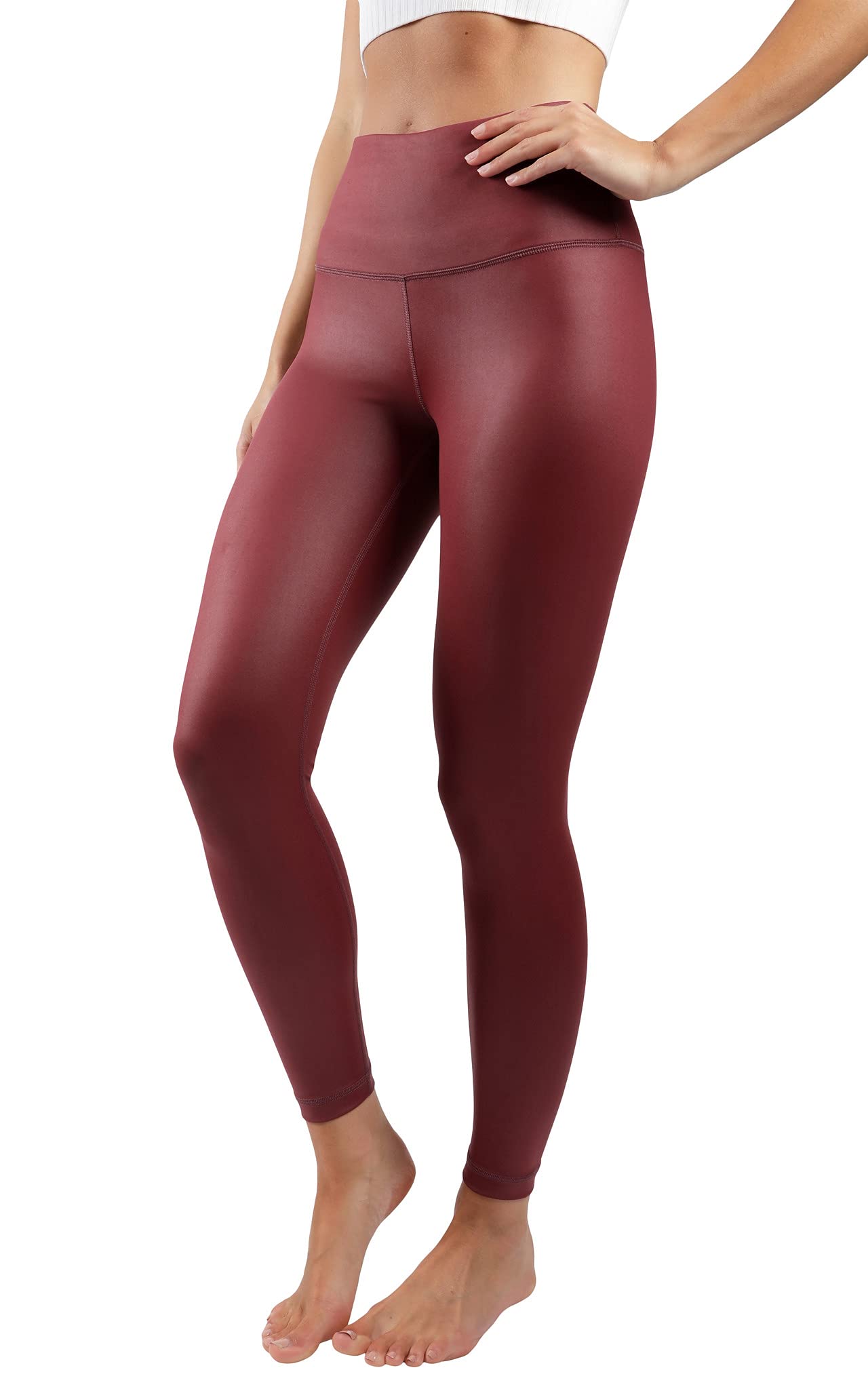 90 Degree By Reflex Women's High Waisted Tummy Control Faux Leather Leggings - Squat Proof, Ankle Length, X-Large (Grapelicious) - Perfect for Yoga, Workouts & Everyday Wear