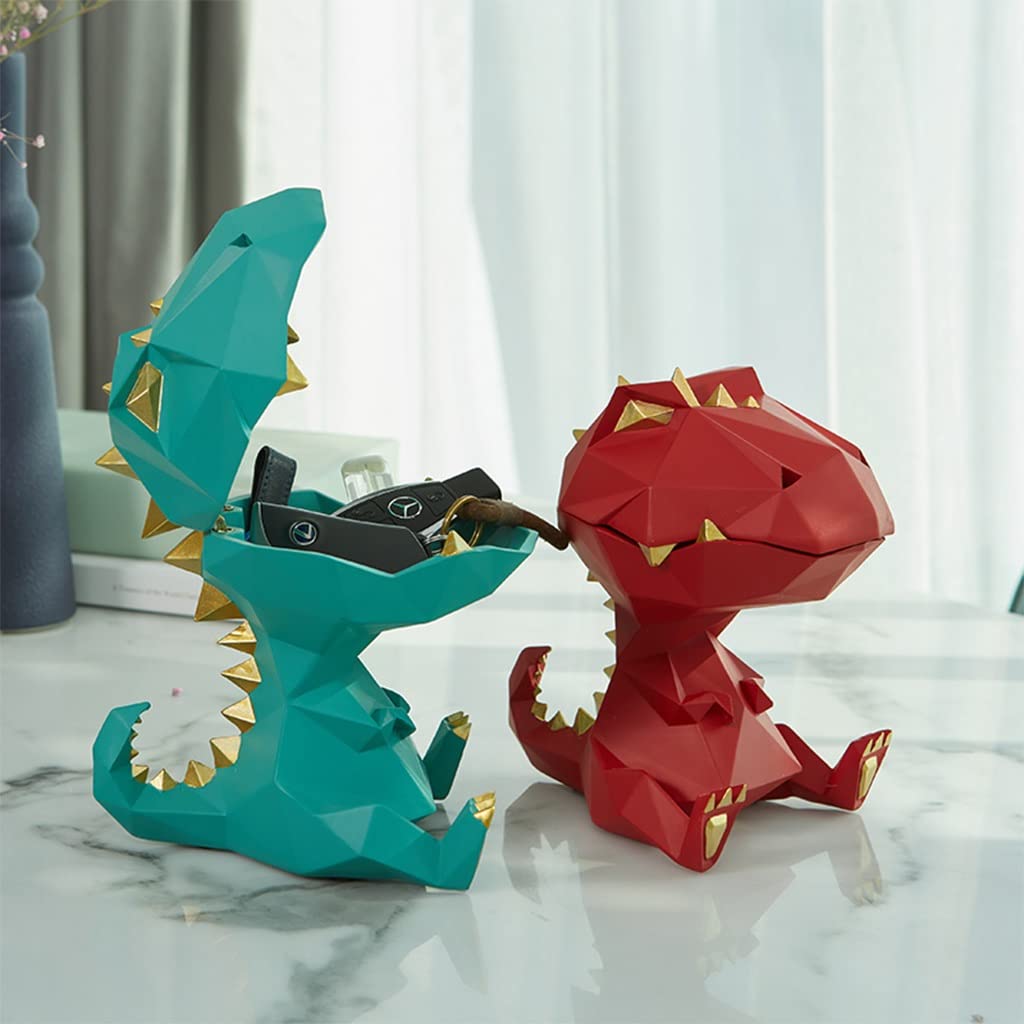 Dinosaur Key Bowl - Decorative Resin Jewelry Tray & Entryway Storage Box for Keys, Coins, Phone, Wallet - Modern Home Décor Animal Statue (Red) - Perfect for Entryway Organizer, Living Room Decor & Gift Idea