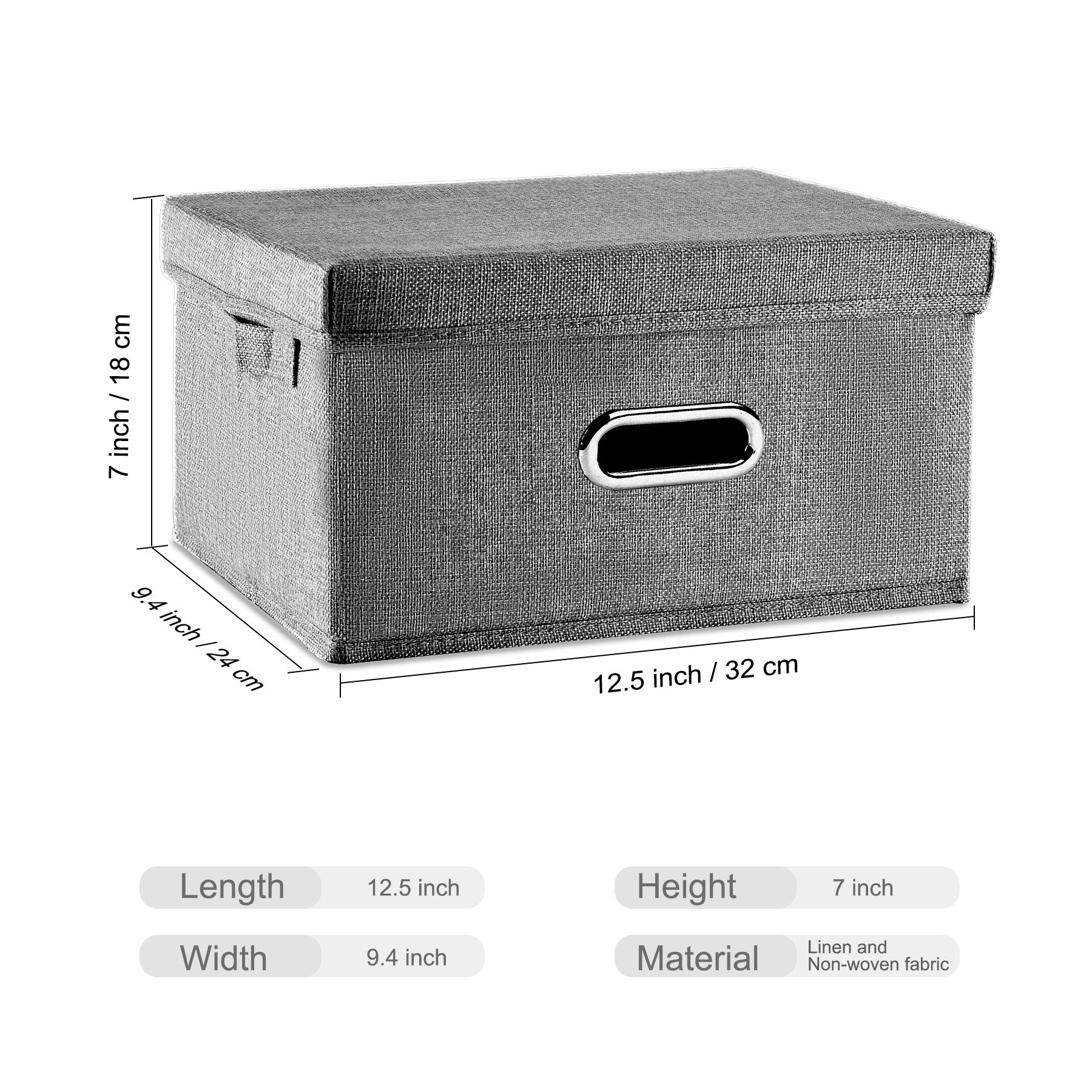 Linen Fabric Storage Bin with Lid [2-Pack] - Foldable Closet Organizer Box for Clothes, Bedroom, Office & Home - Space Saving Storage Basket Container (Gray, Small) - Perfect for Seasonal Clothing, Toys & Home Organization