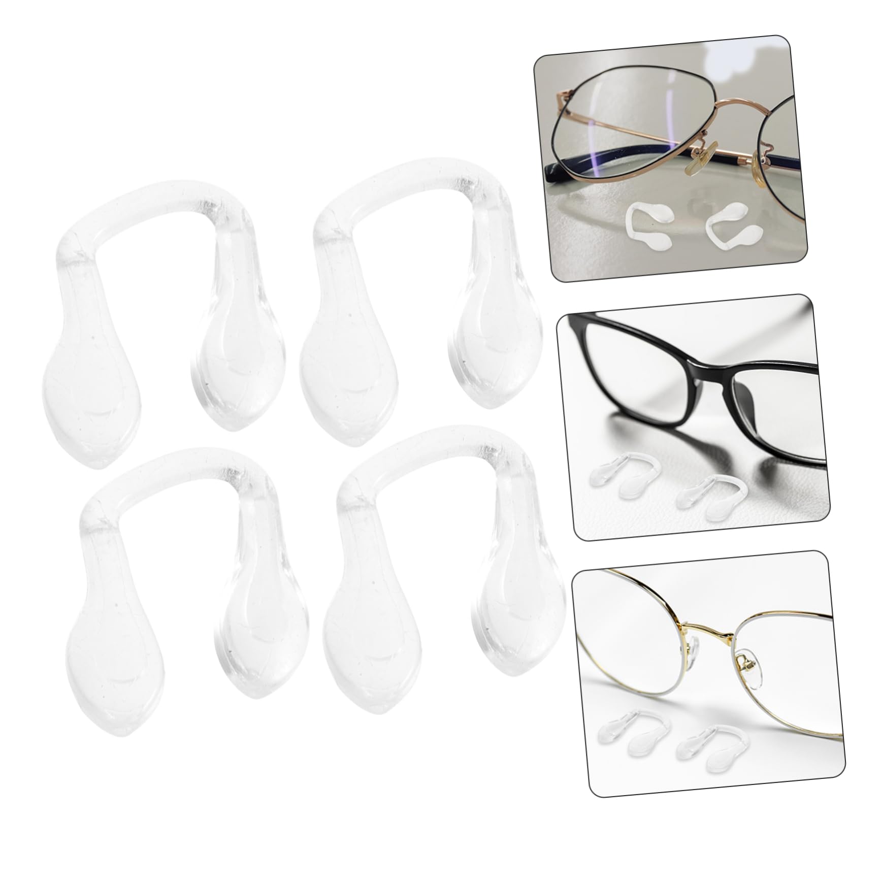 4 Pairs Silicone Nose Pads for Glasses - Soft Comfortable Replacement Nose Cushions for Eyeglasses, Sunglasses - Perfect for Daily Use, Reading, and Outdoor Activities