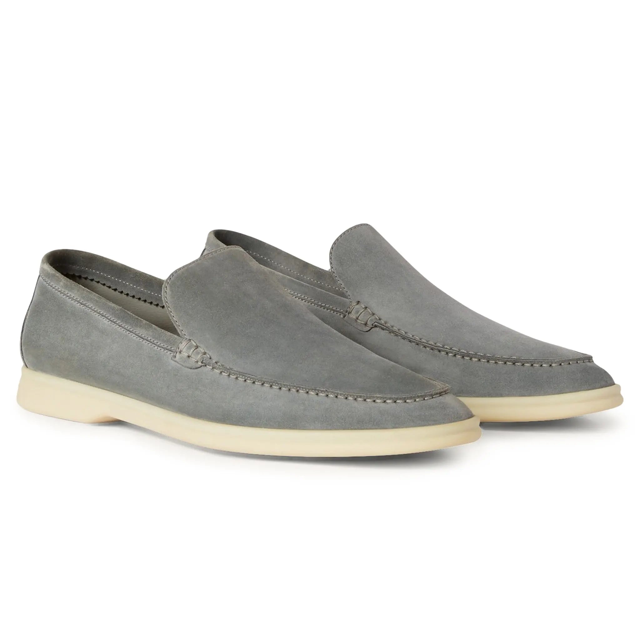 Loro Piana Summer Walk Suede Gull Grey Loafers for Men - Comfortable Casual Slip-On Shoes for Office, Travel & Daily Wear