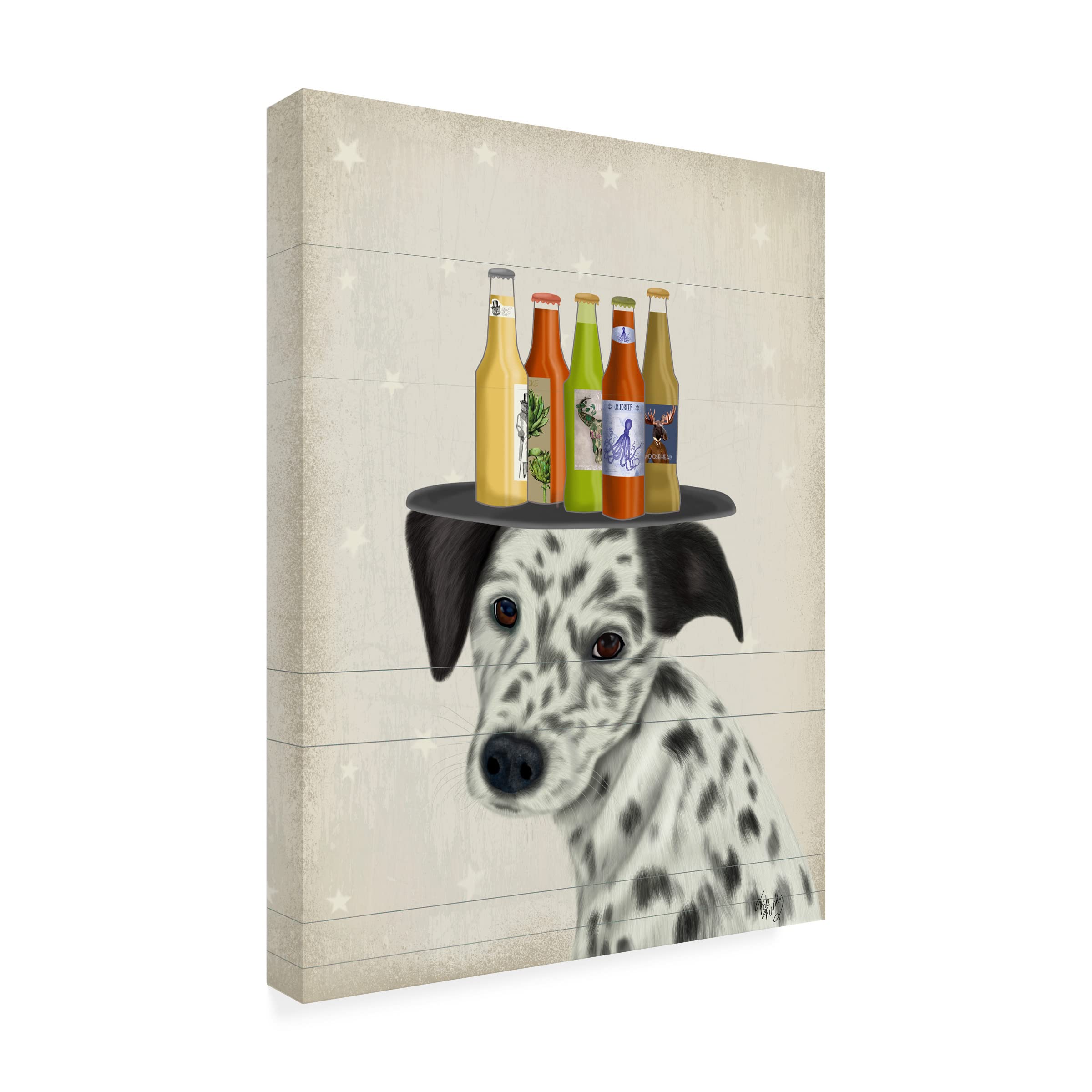 Trademark Fine Art 'Dalmatian Beer Lover' Canvas Wall Art by Fab Funky - Funny Dog & Beer Painting for Man Cave, Bar Decor, Home Office