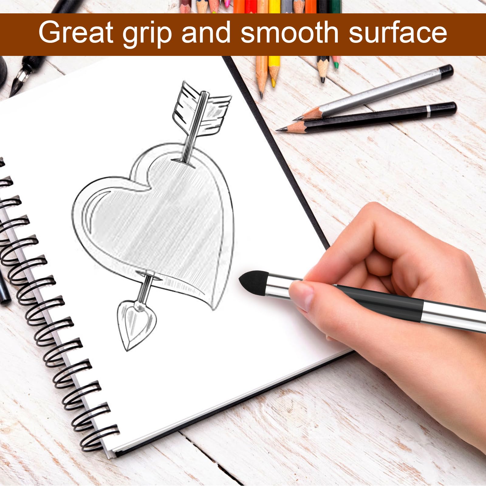 6-Piece Artist Blending Sponge Pen Set - 2 Sizes Double-Ended Pastel Blending Stumps, Sketch Brush & Drawing Tools for Beginners - Ideal for School, Art Class & DIY Projects