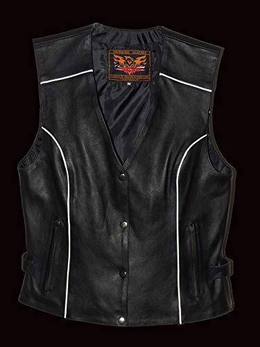 Milwaukee Leather XS1293 Women's Winged Studded Black Leather Vest - Large Size | Stylish Biker Jacket for Motorcycle Riding & Fashion Outfits