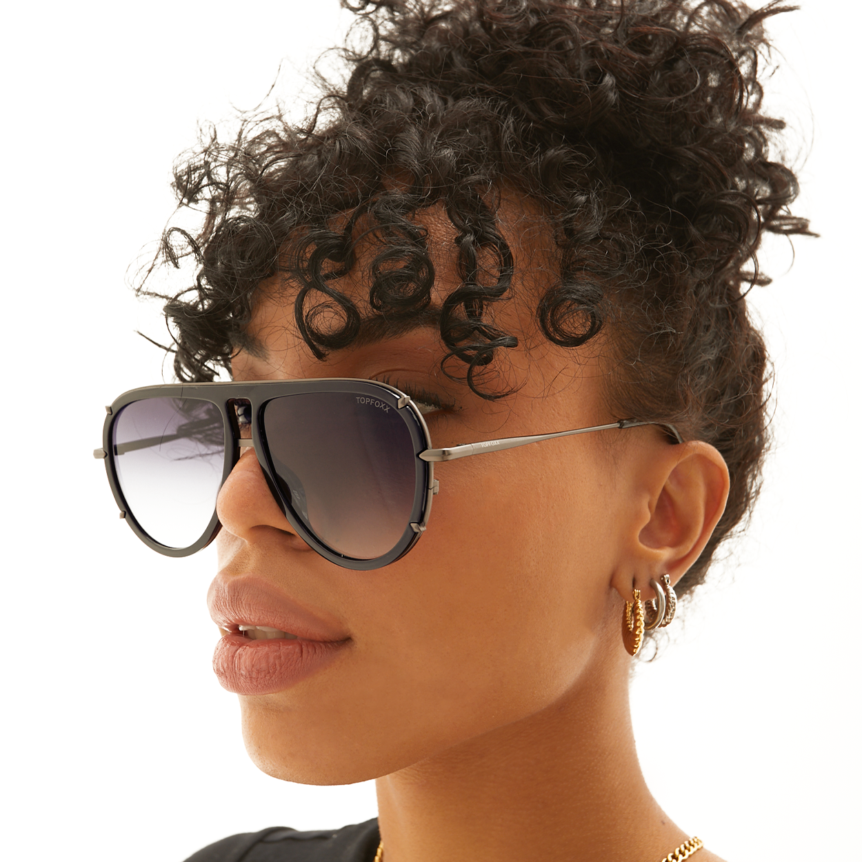 Ivy Luxe Black Tangle-Free Round Aviator Sunglasses for Women - UV Protection, Lightweight & Stylish for Driving, Beach, and Outdoor Activities