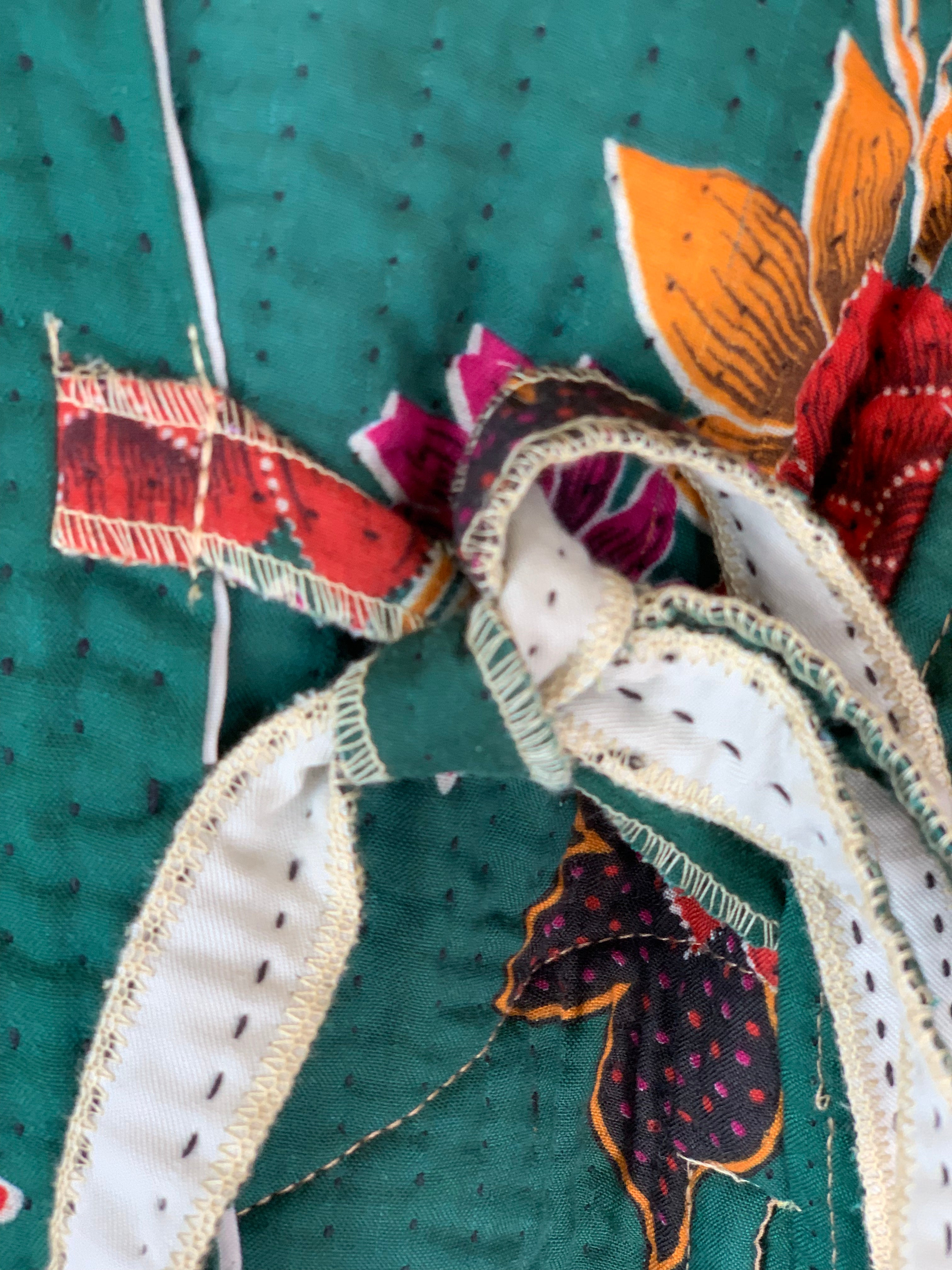 Boho Kimono Jacket - Handmade Kantha Textile No.5 in Green | Perfect for Festivals, Beach Cover-Ups & Boho Fashion