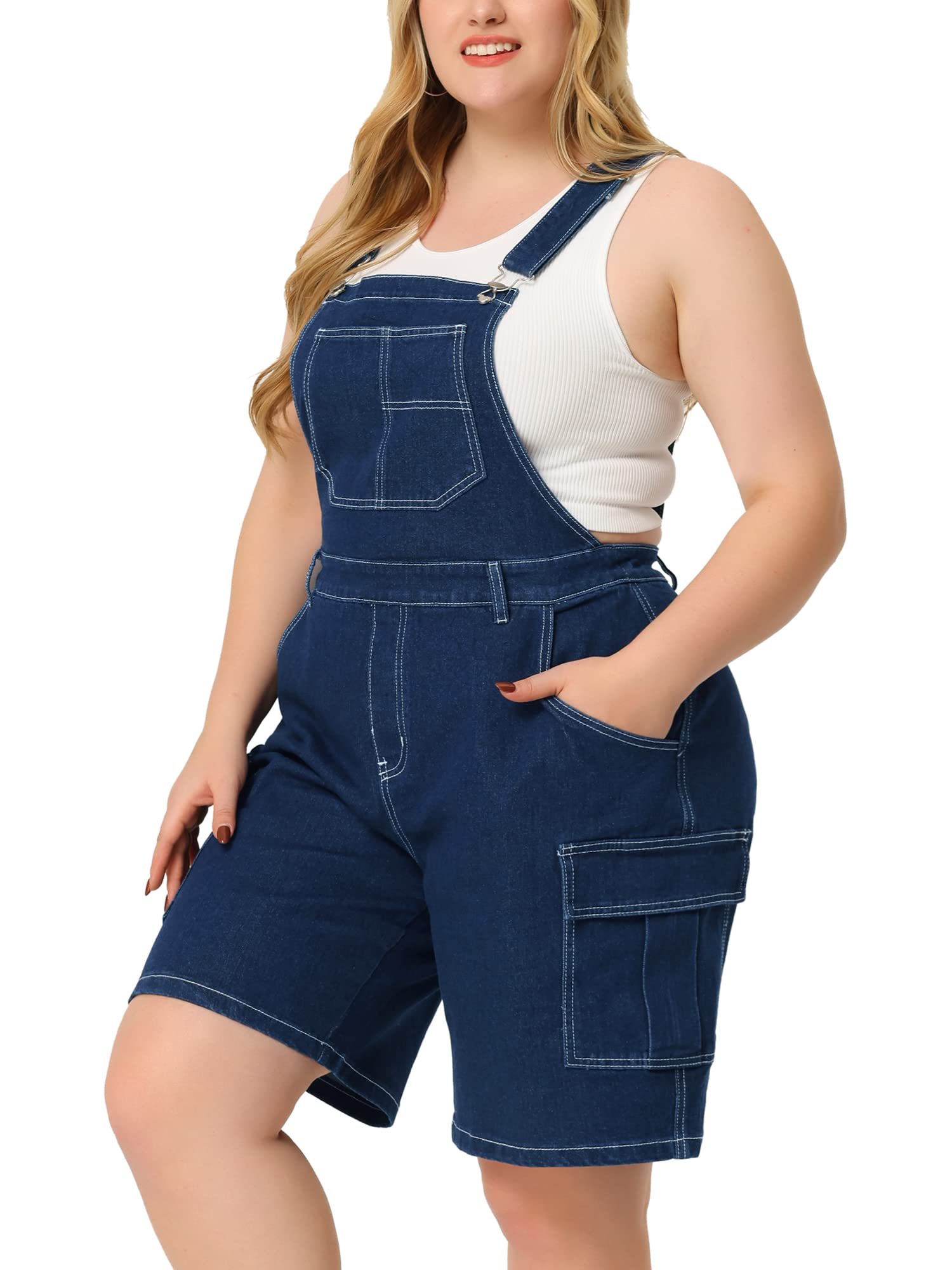 Agnes Orinda Women's Plus Size Denim Shortalls - Adjustable Strap Cargo Pocket Bib Overalls Jean Shorts | Casual Summer Outfits, Outdoor Adventures & Street Style Fashion