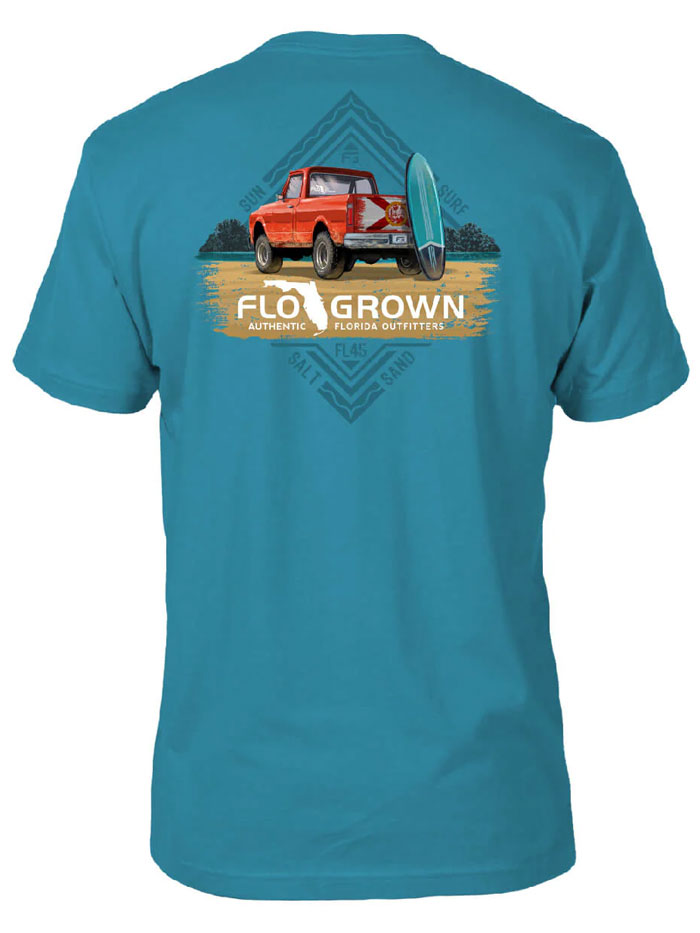 FloGrown FGM 1564 Vintage Men's Short Sleeve T-Shirt - Retro Truck Graphic, Bondi Blue - Perfect for Beach Outings, Casual Wear & Summer Style