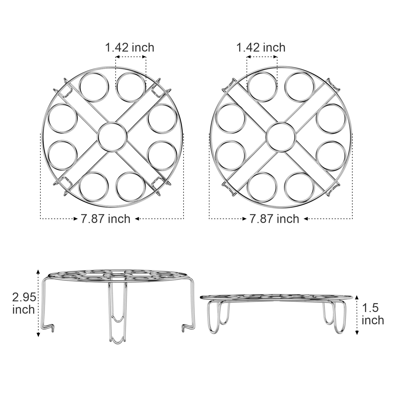 GSlife Stainless Steel Egg Steamer Rack - Stackable Trivet for 6-8 Quart Pressure Cookers & Instant Pots (2 Pack) - Cooks 18 Eggs Perfectly for Breakfast, Meal Prep & Healthy Cooking
