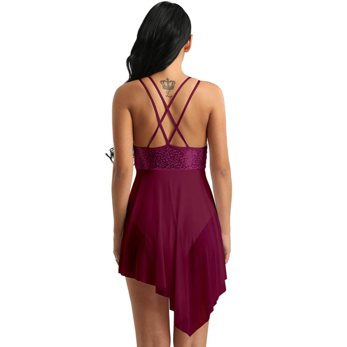 Women's Shiny Sleeveless Lyrical Ballet Dance Dress - Criss Cross Leotard Bodysuit for Performances & Recitals