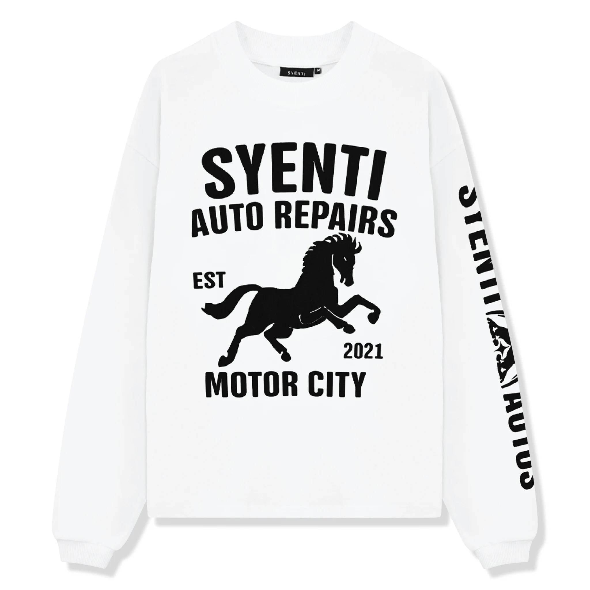 Syenti Motor City Long Sleeve Off-White T-Shirt for Men - Vintage Style Casual Tee for Urban Streetwear & Motorcycle Enthusiasts