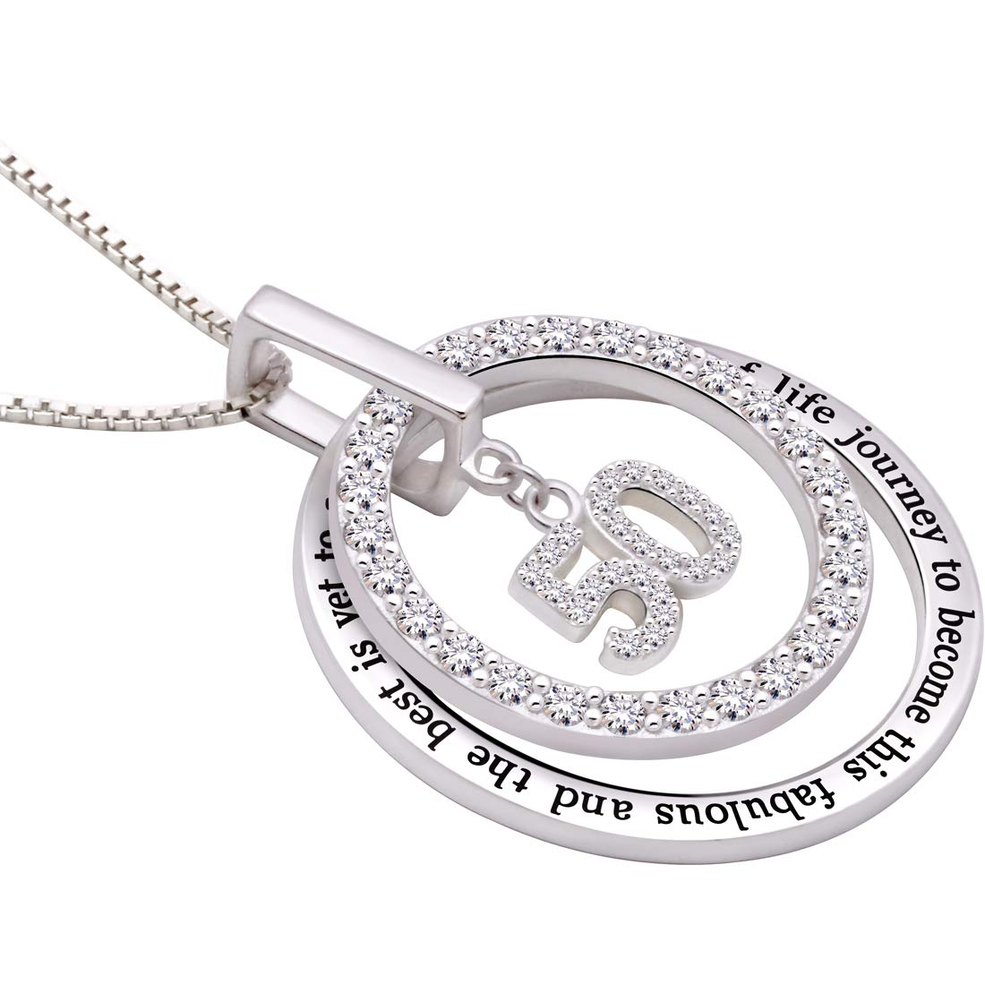ALOV Sterling Silver 50th Birthday Necklace - 'It Took 50 Years' Cubic Zirconia Pendant Jewelry for Women | Elegant Gift for Milestone Celebrations, Anniversaries & Special Occasions