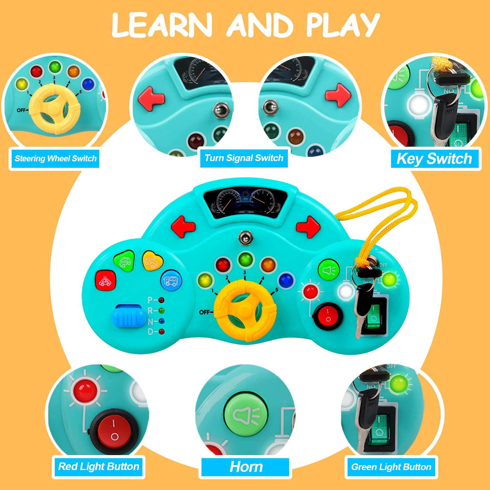 Montessori Busy Board for Toddlers 2-4 Years - LED Musical Light Switch Sensory Toy for 1-3 Year Old Boys & Girls - Preschool Educational Travel Activity Toy - Perfect Birthday Gift for Kids (Blue) | Great for Airplane Travel, Car Rides & Home Learning Play