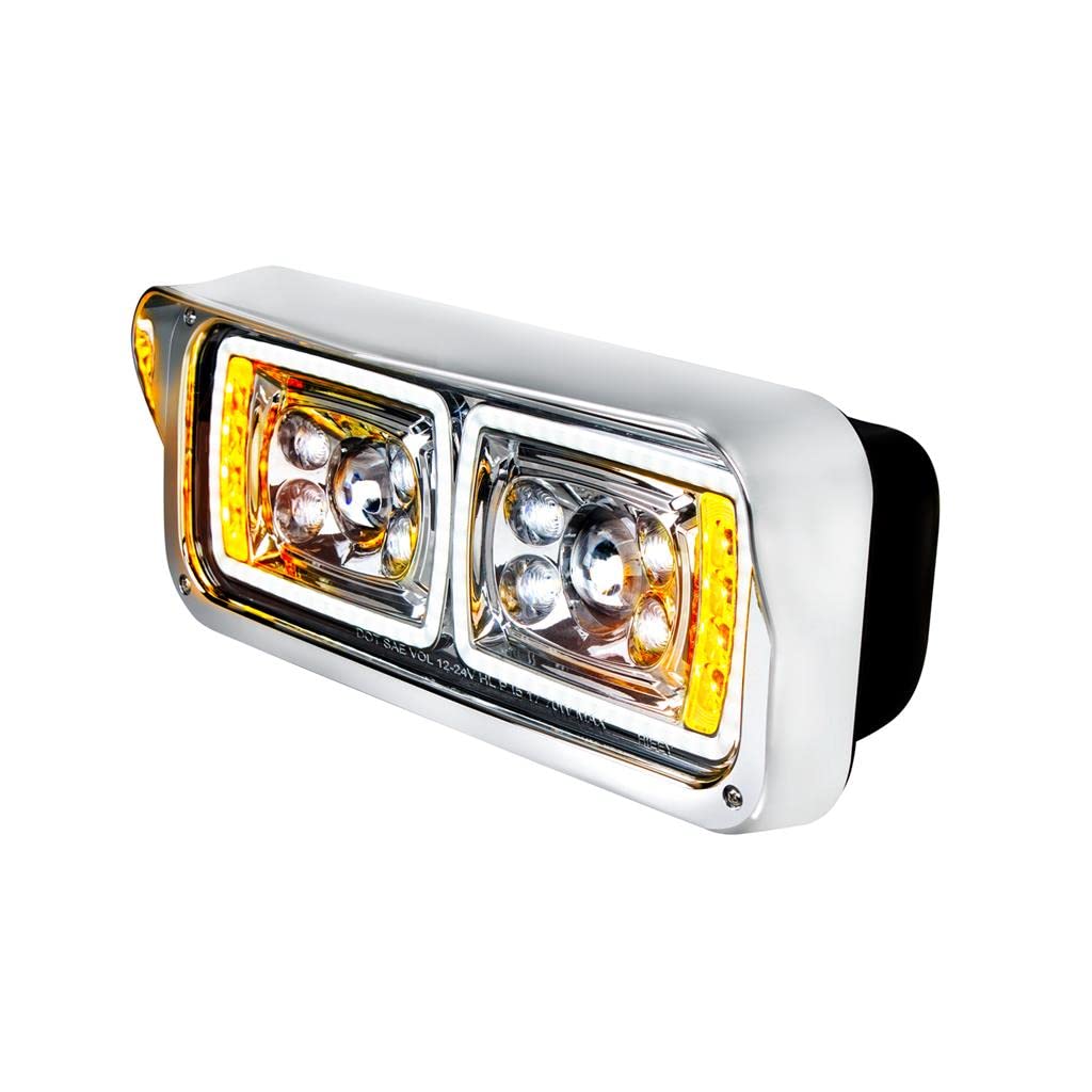 United Pacific 35823 LED Projection Headlight Assembly - Left Side (LH) 4x6 Inch Chrome Housing with High/Low Beam, LED Turn Signal & White Position Light | Fender Liner Included | Perfect for Jeep Wrangler, Ford F-150 & Chevy Silverado Off-Road Upgrades