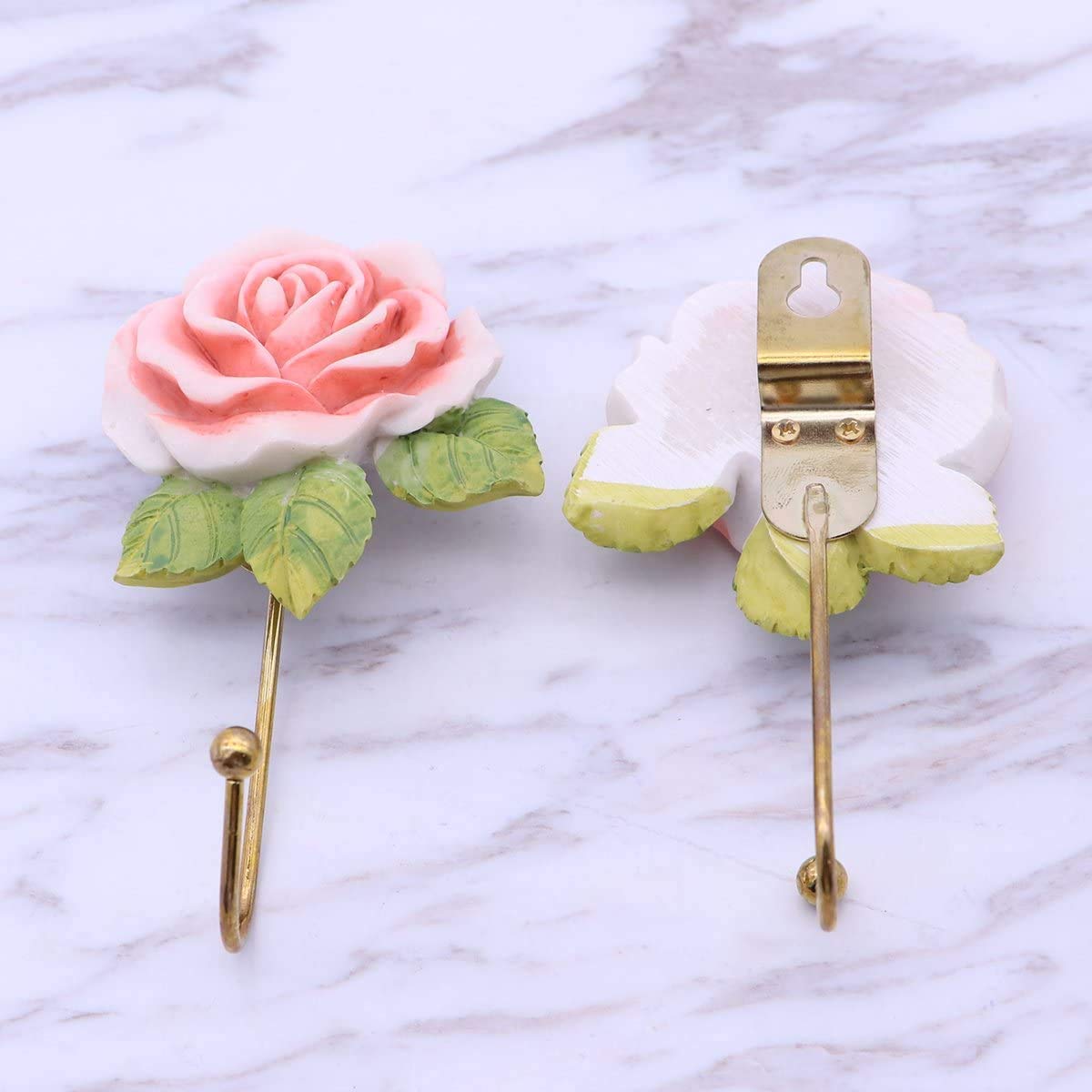Elegant Rose Resin Wall Hooks - Set of 2 Cute Coat Racks & Hat Hooks for Bathroom, Kitchen, Entryway - Perfect for Hanging Towels, Keys, Coats, Hats & Bags | Durable Wall Mounted Decor for Home & Office Organization