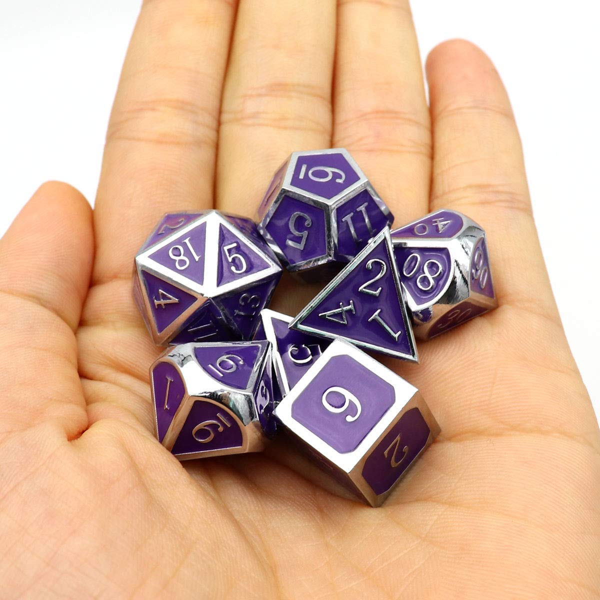 Haxtec Temperature Color Changing Metal D&D Dice Set - Polyhedral RPG Dice for Dungeons & Dragons (Silver Black Purple Shift) - Perfect for Tabletop Gaming & Collectors
