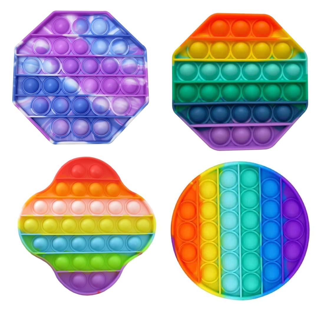 General Jim's Bubble Push Pop Sensory Fidget Toys Set of 4 - Rainbow & Tie Dye Colors for Stress Relief, Anxiety Relief Toys for Kids & Adults - Perfect for Classroom, Office, Travel & ADHD Focus