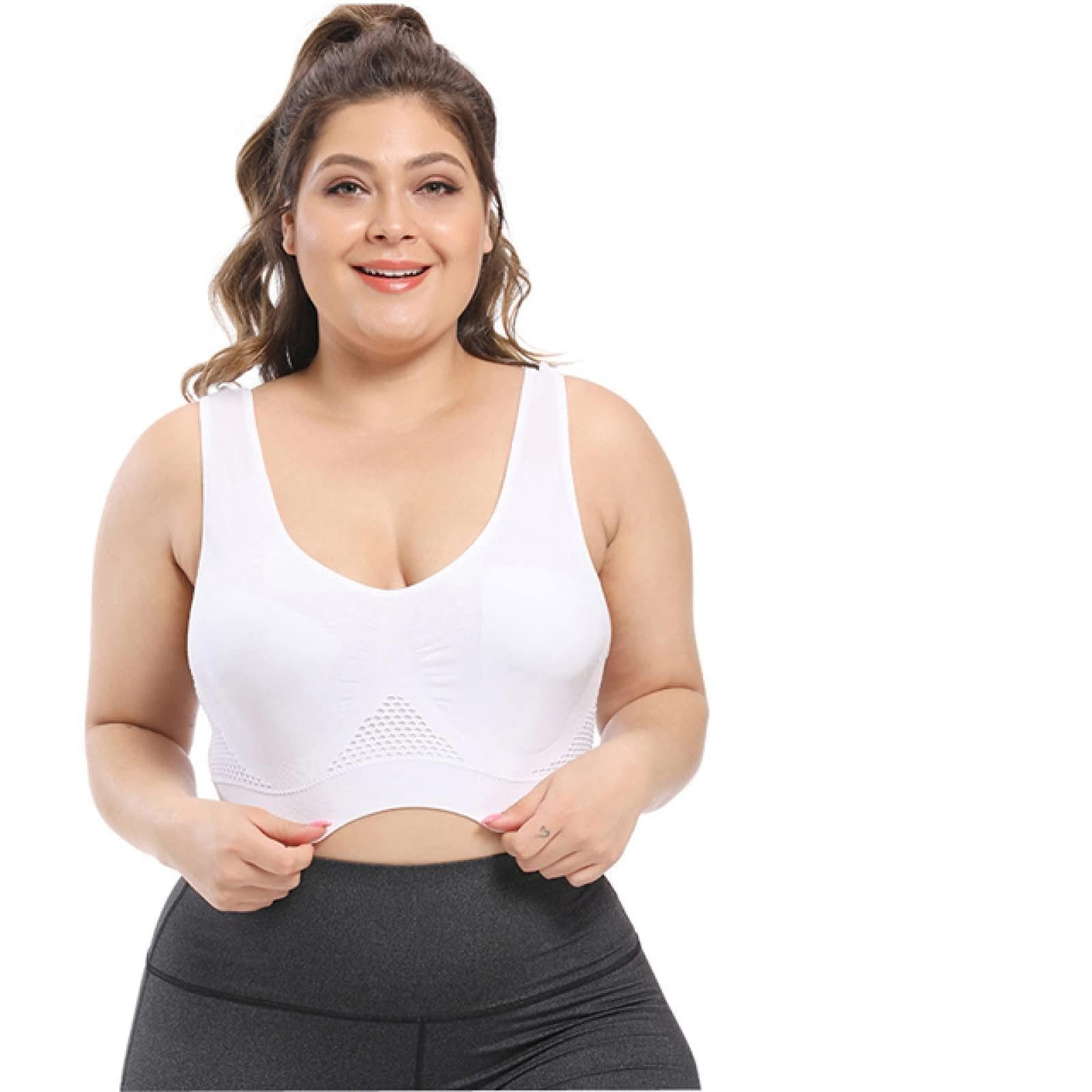 Plus Size Sports Bras for Women - Seamless Wire-Free Bralette with Breathable Mesh & Push Up Support - Perfect for Yoga, Gym & High-Intensity Workouts