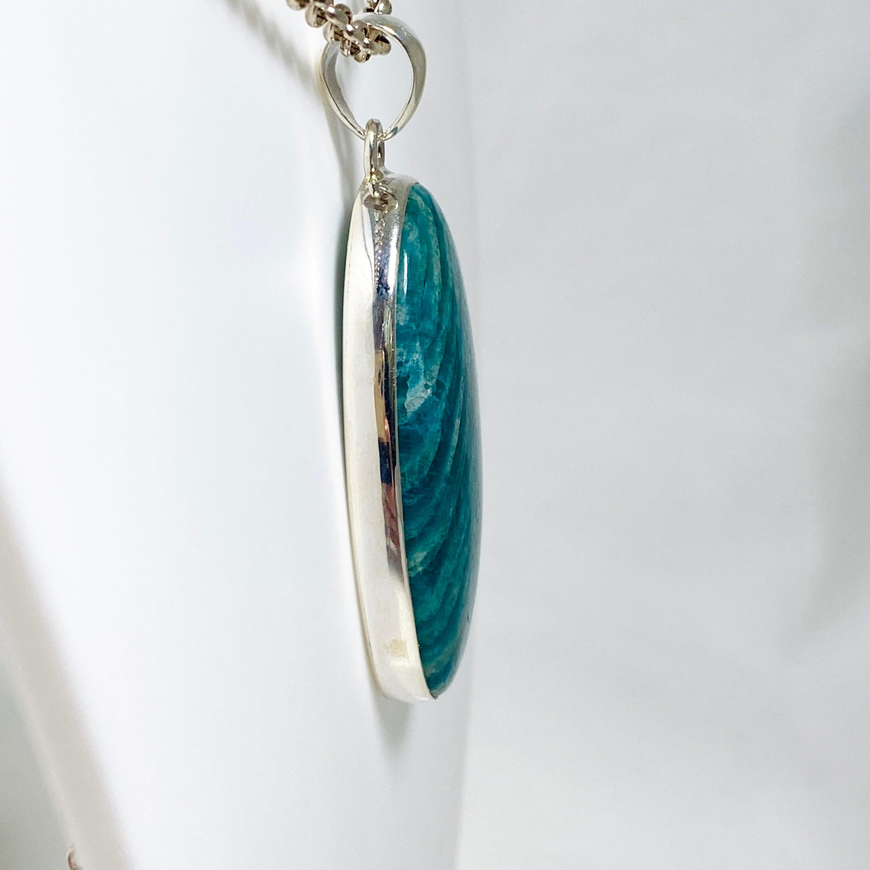 Amazonite Oval Pendant Necklace - 925 Sterling Silver Jewelry for Women, Healing Crystal Gift for Mom Wife Girlfriend - Perfect for Meditation, Yoga & Spiritual Healing