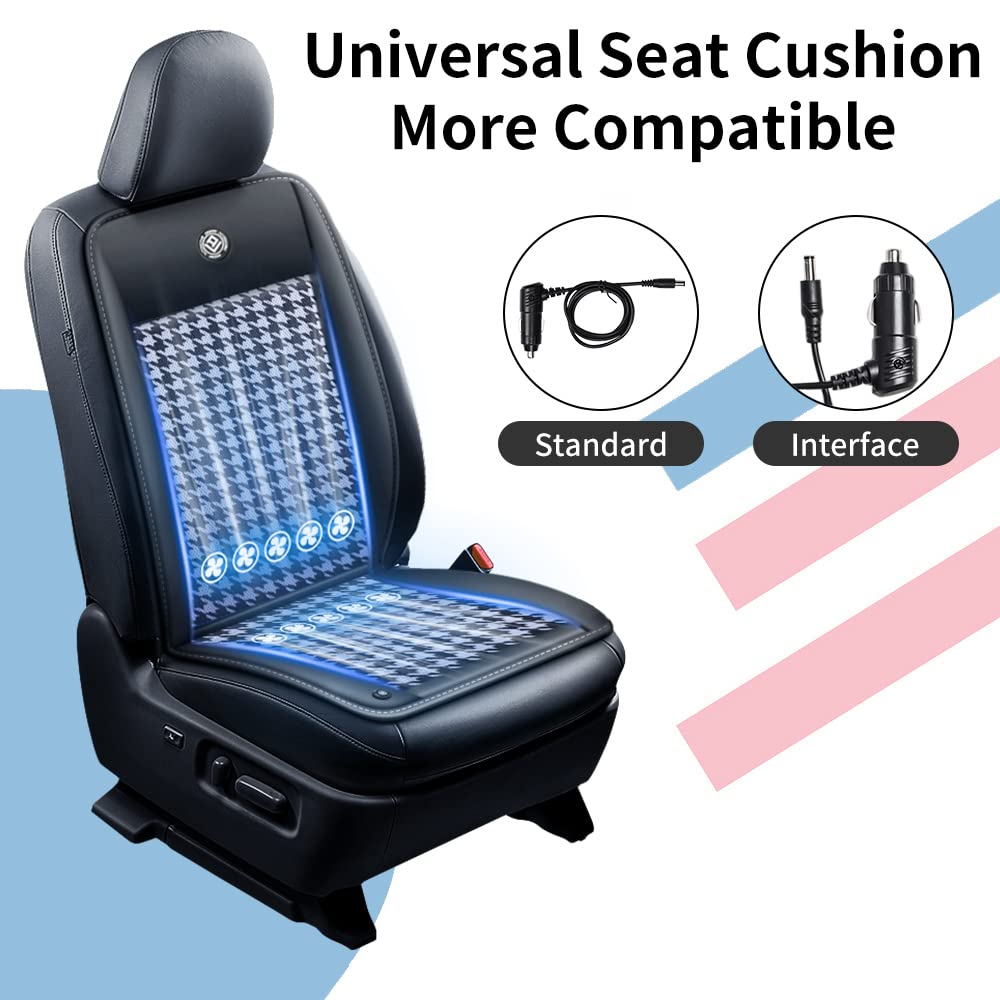 Cooling Car Seat Cushion with 10 Fans & 3-Temperature Settings - 12V Fast Cooling System Cools in 15 Seconds - Breathable Houndstooth Fabric Seat Cover for Summer Driving - Perfect for Road Trips, Commuting & Hot Weather Comfort