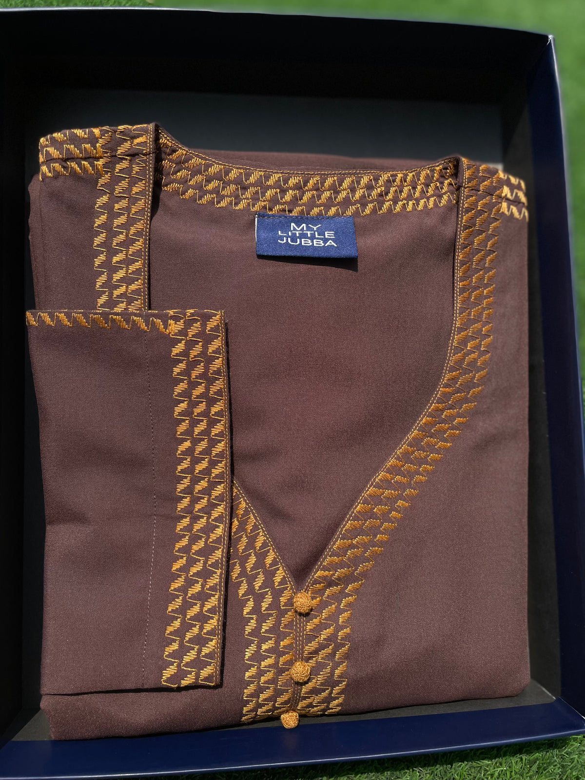 Men's Cinnamon Orange Embroidery Moroccan Thobe 3/4 Sleeve - Perfect for Eid, Ramadan & Special Occasions