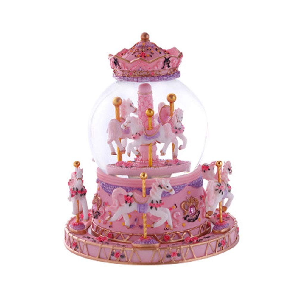 Glass Ball Music Box Carousel with Miniature Dollhouse & Castle in The Sky Tune - Perfect Birthday Gift for Kids & Collectors (Color A) | Home Decor, Nursery Room Display, Wedding Centerpiece