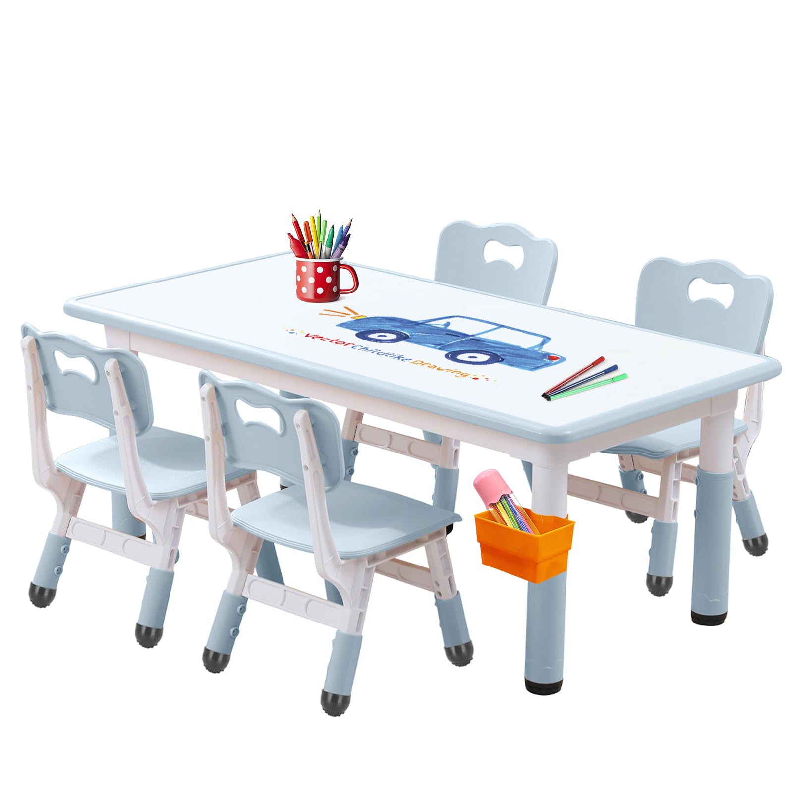 **Kids Table and Chair Set - Adjustable Toddler Table with Non-Slip Legs & Organizer, Graffiti-Proof Desktop - Perfect for Ages 3-12 - Ideal for Playroom, Homeschooling & Art Activities**