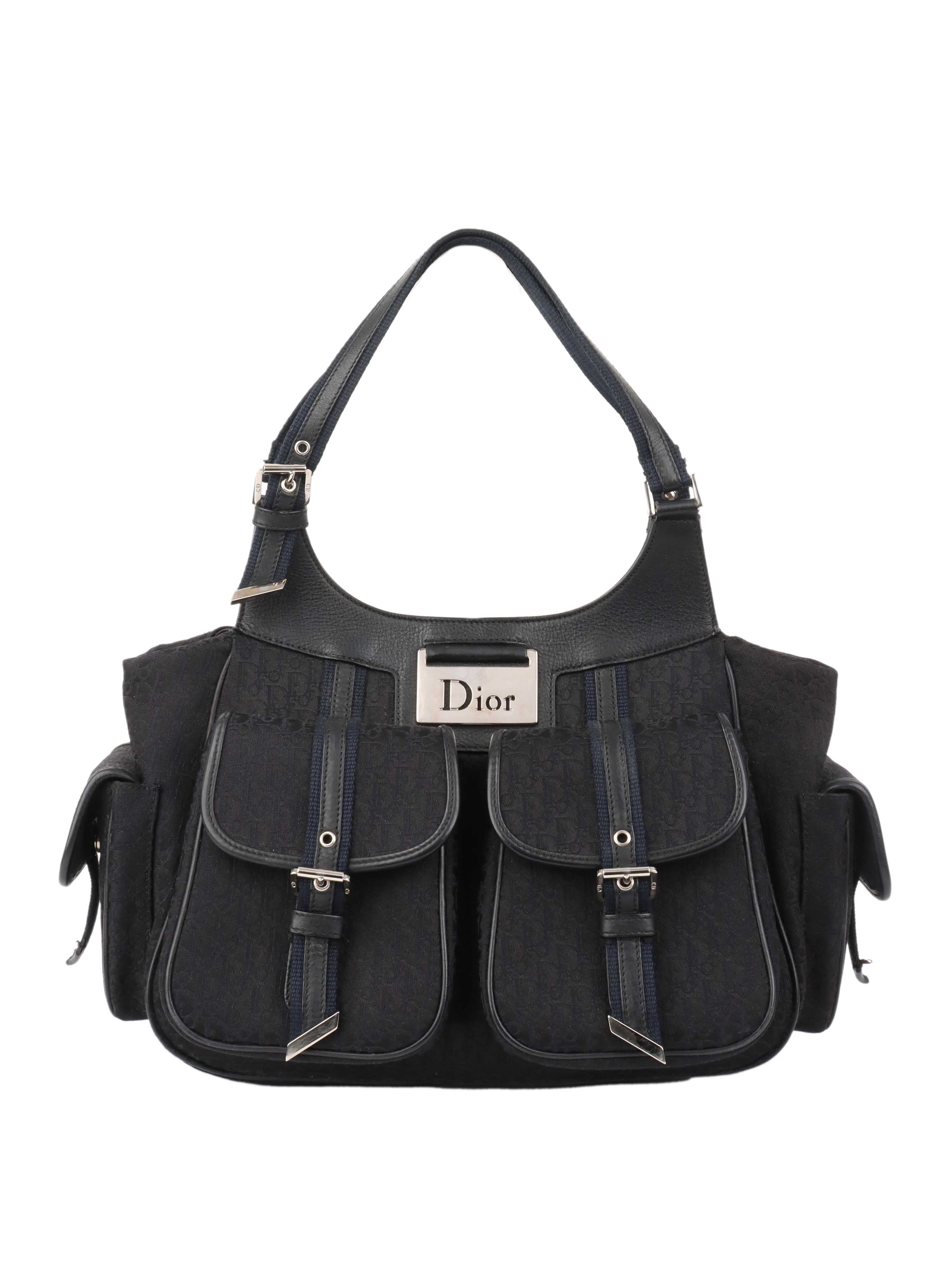 Dior Black Vintage Canvas Pocket Bag - Stylish Crossbody Purse for Women | Perfect for Everyday Use, Travel & Fashion Outfits