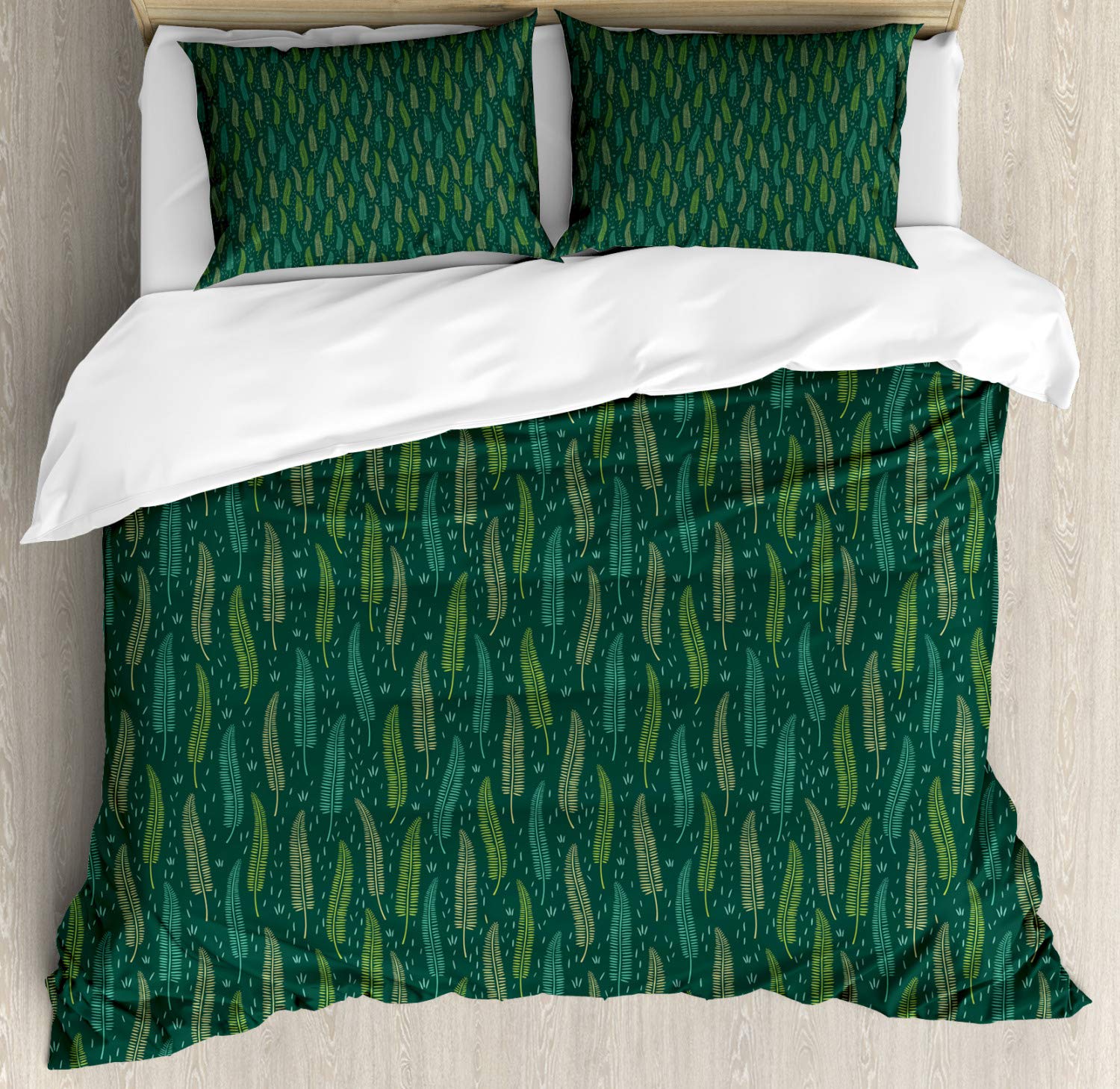 Ambesonne Floral Duvet Cover Set | Exotic Tropical Leaves Pattern | 3-Piece King Size Bedding Set with 2 Pillow Shams | Dark Green | Perfect for Boho Bedroom Decor & Tropical Themed Guest Rooms