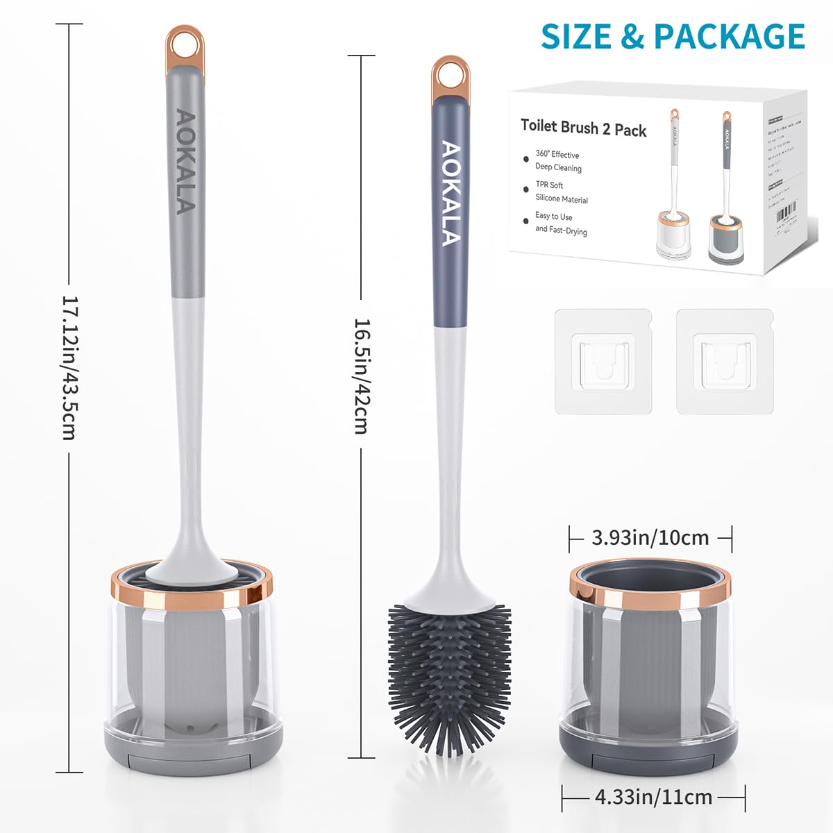 2-Pack Silicone Toilet Brush Set with Long Handle & Tweezers - Durable Toilet Bowl Cleaner Brush and Holder for Deep Bathroom Cleaning | Elegant Bathroom Decor Accessories for Home, Hotel, and Office Use