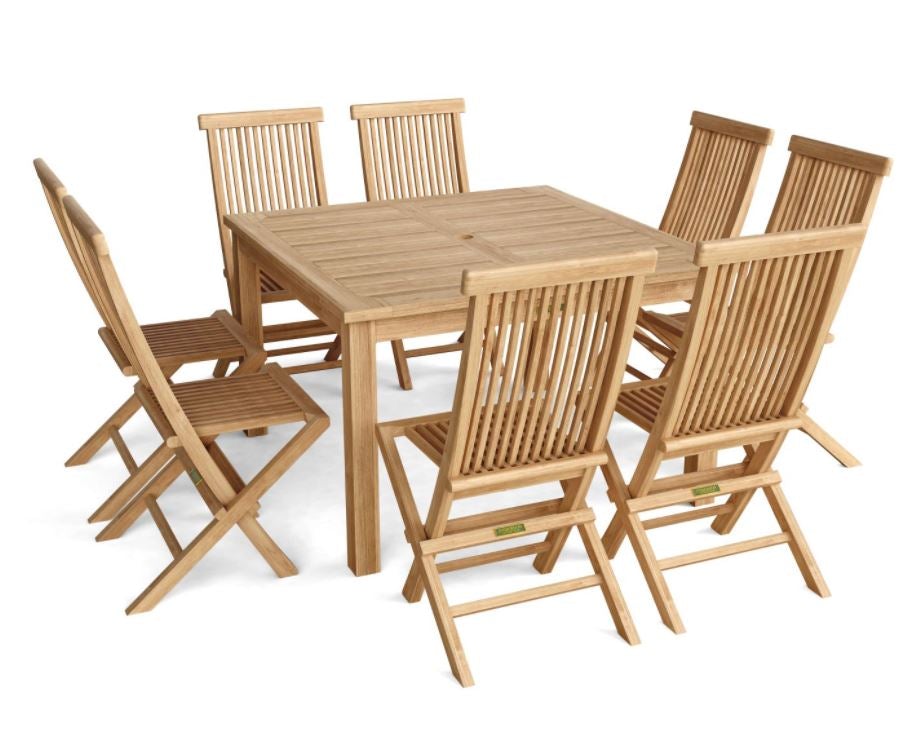 Anderson Teak Windsor Classic Chair 9-Piece Folding Dining Set 104B - Outdoor Patio Furniture for Garden, Poolside & Backyard Entertaining