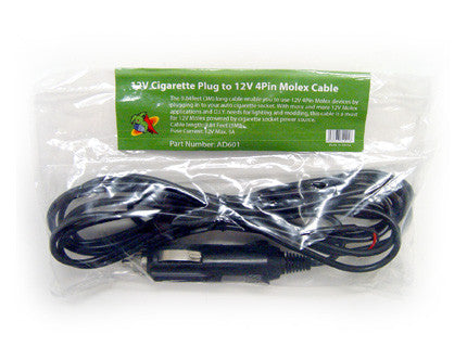 Logisys 12V Cigarette Lighter to 4-Pin Molex Power Adapter Cable - Car, RV & Truck Power Supply for PC Fans, LED Lights & Electronics #AD601