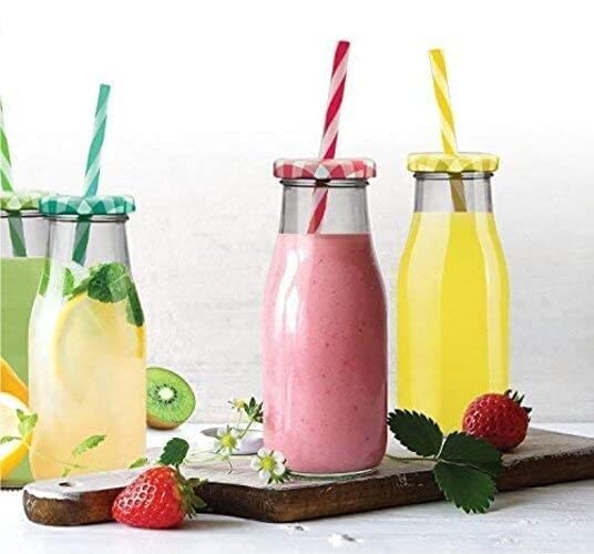 Lecrof 300ml Glass Milk Bottle with Reusable Straw & Airtight Lid - Perfect for Coffee, Tea, Juice, Smoothies & Water | Eco-Friendly Beverage Container for Home, Office, Gym & Travel