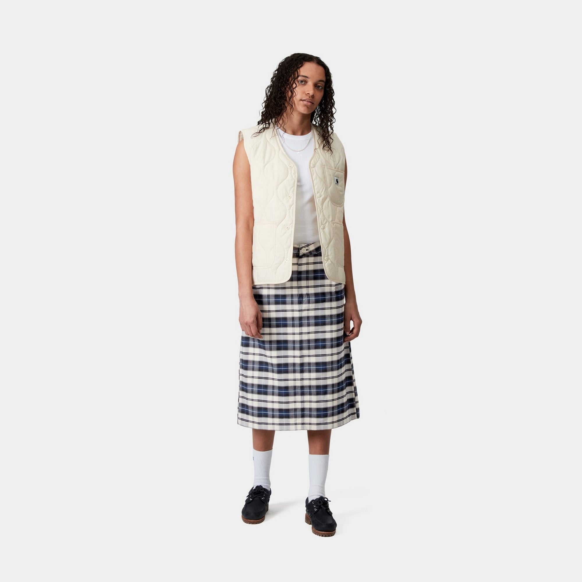 Tarbell Checkered Skirt for Women - Dark Navy & White Plaid Pattern | Casual & Office Wear | Perfect for Work, Dates & Everyday Outfits