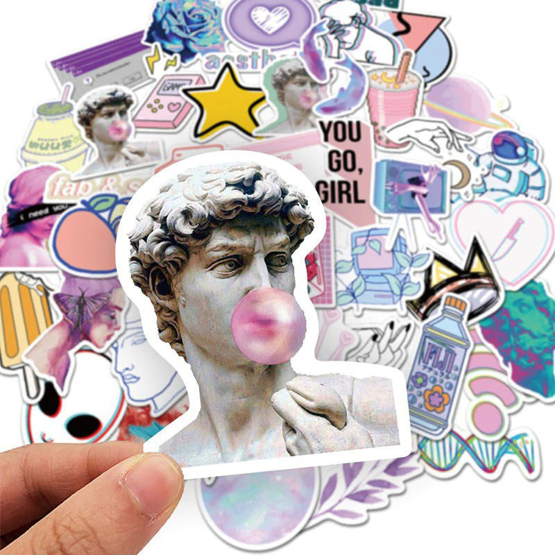Vaporwave Aesthetic David Stickers - 50 Unique Decals for Laptops, Phones & Skateboards - Retro 80s & 90s Inspired Art Pack for DIY Decor & Gift Giving