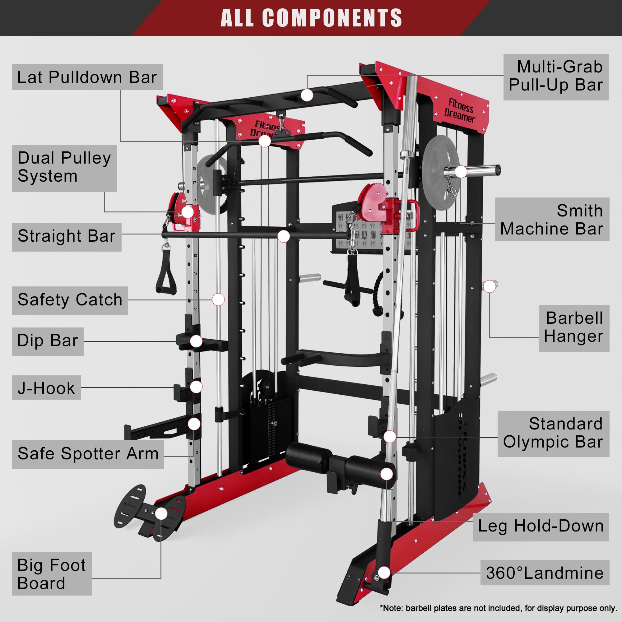 Smith Machine for Home Gym - Heavy Duty Power Rack with Safety Bars for Weightlifting & Strength Training - Perfect for Squats, Bench Press, and Full-Body Workouts