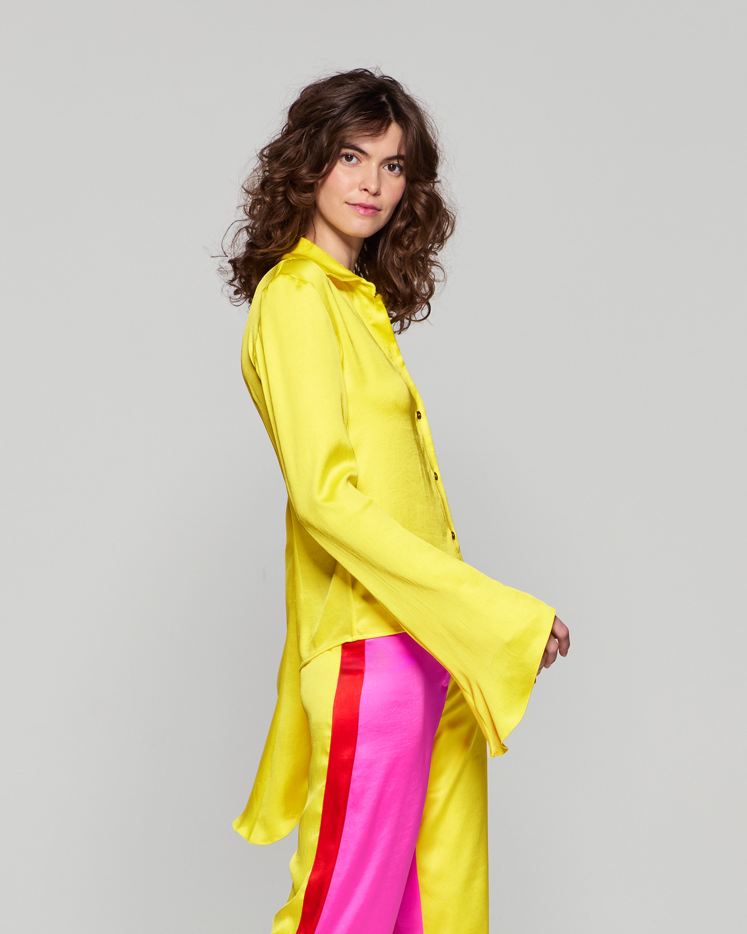 Bright Yellow Flared Sleeve Blouse for Women - Trendy Boho Chic Top for Casual Outings & Summer Vacations
