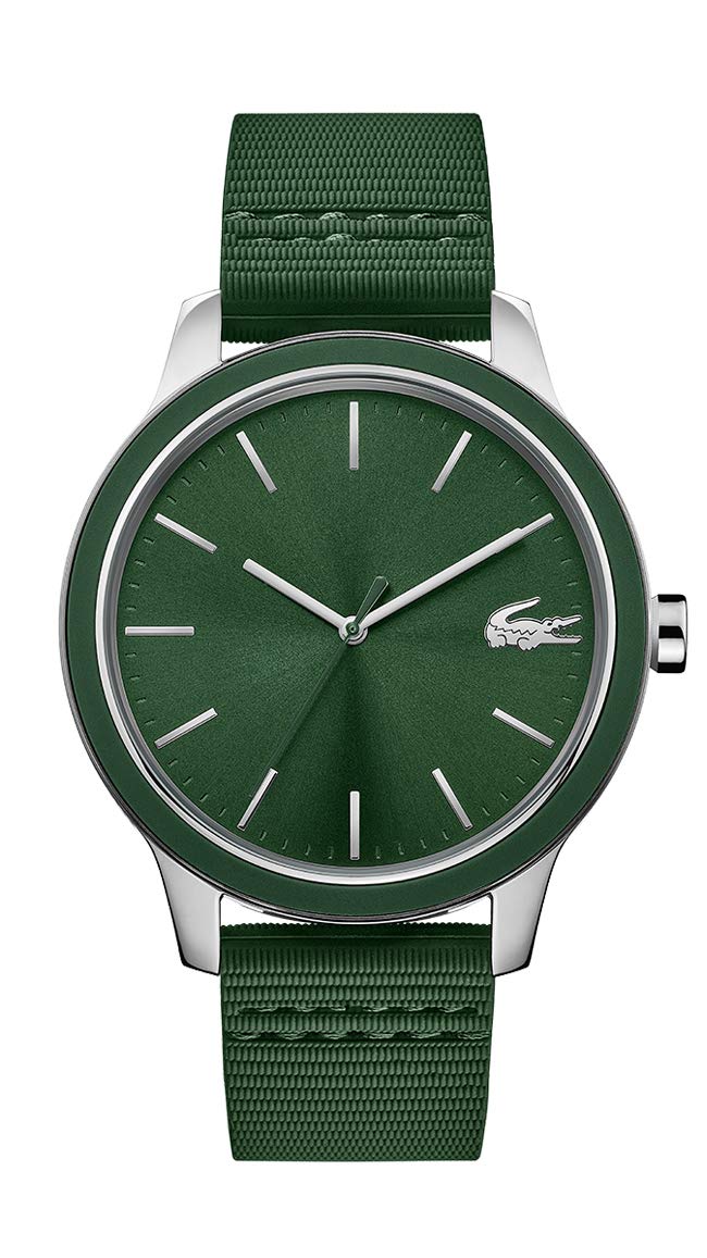Lacoste Men's 12.12 Stainless Steel Quartz Watch with Green Silicone Strap - Water Resistant Casual Dress Watch for Business, Office & Everyday Wear (Model: 2011085)