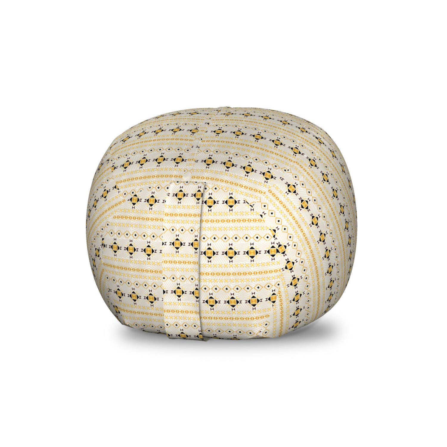 Ambesonne Aztec Toy Storage Bag Chair - Horizontal Oriental Print Stuffed Animal Organizer, Washable Small Beige Mustard Bean Bag for Kids' Room & Playroom Organization