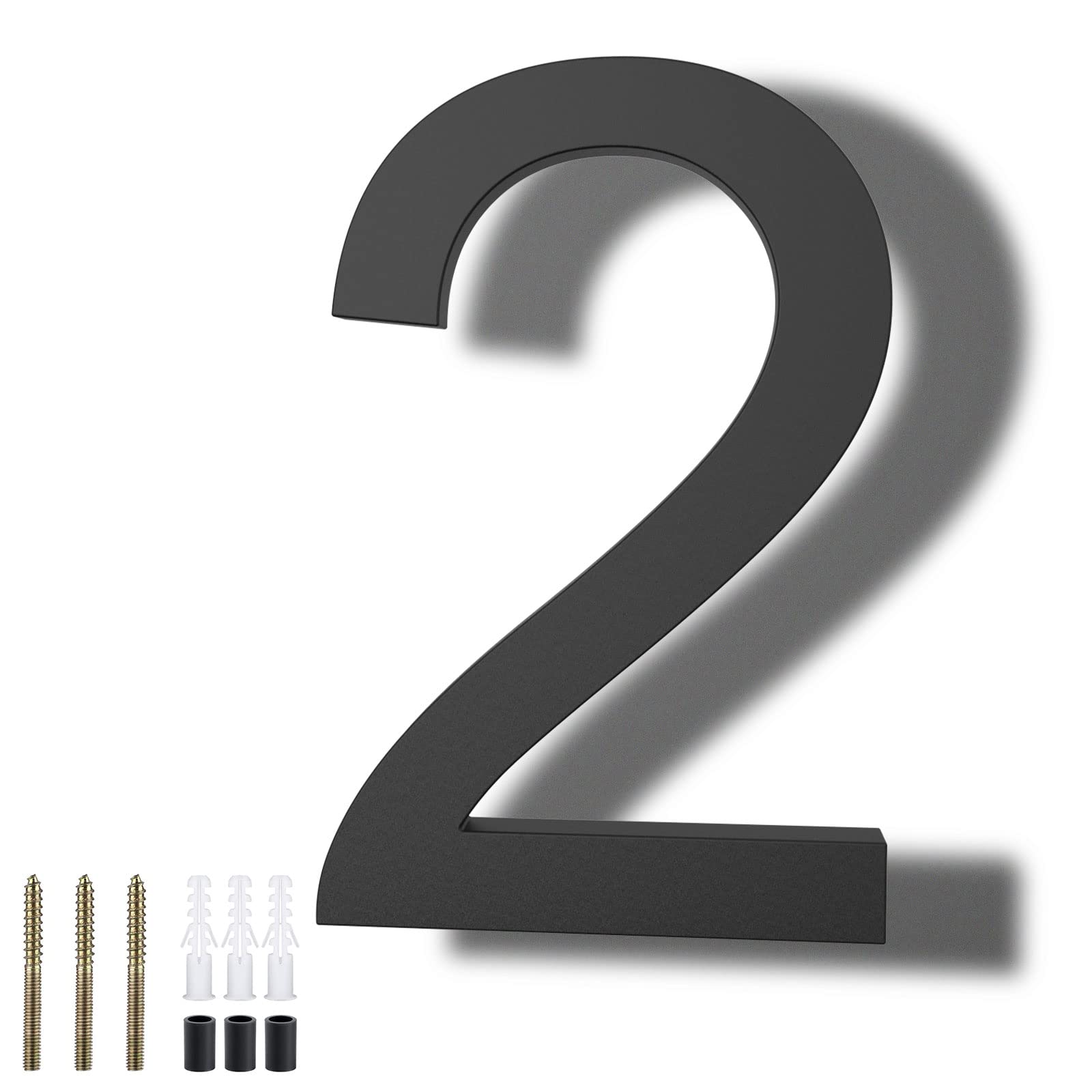 DEWEL 8 Inch Modern Floating House Numbers - Black Large Outdoor Address Sign for Enhanced 911 Visibility - Includes Nail Kit (Number 2) - Perfect for Mailbox, Front Door, and Driveway Visibility