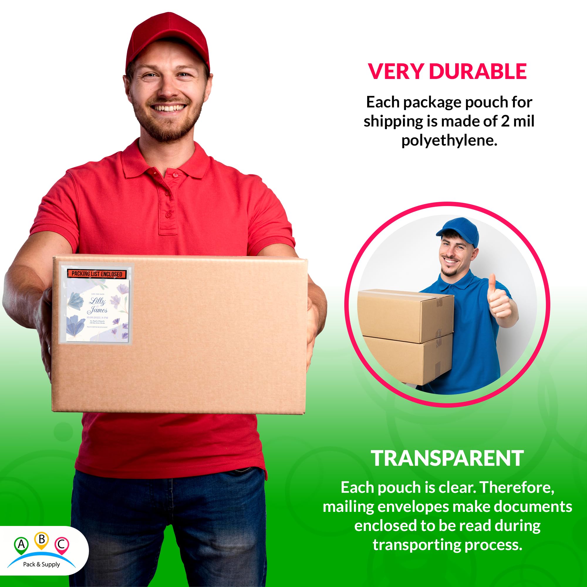 1000 Pack Clear, Red & Black 2 Mil Polyethylene Packing Slip Envelopes - 4 x 5 Inch Self Seal Packing List Pouches for Shipping, Invoices & Documents | Durable ABC Packing List Enclosed Envelopes for Business & E-commerce