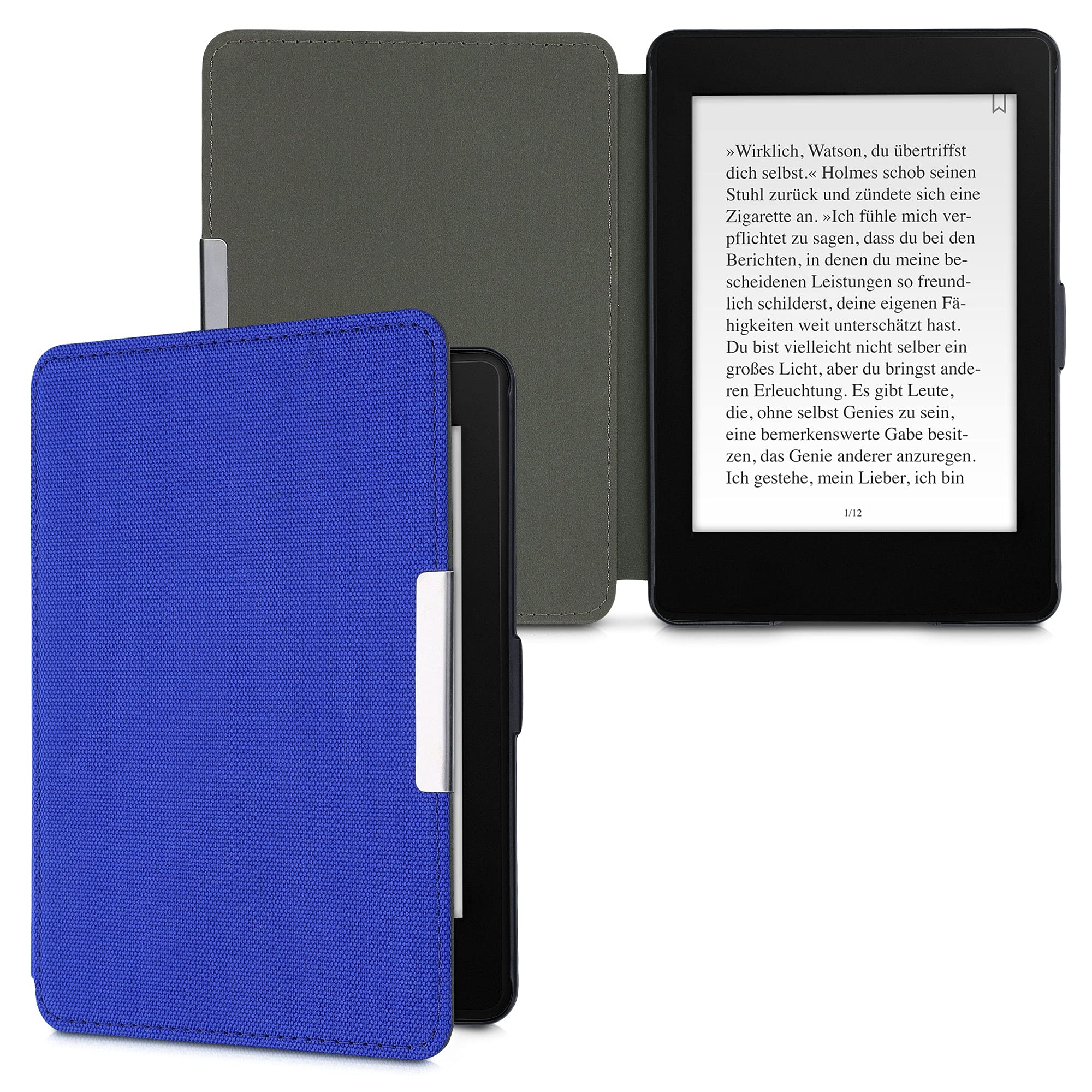 kwmobile Nylon Protective Case for Amazon Kindle Paperwhite - Lightweight e-Reader Cover with Book Style Folio Design - Blue - Perfect for Reading, Travel & Daily Commute