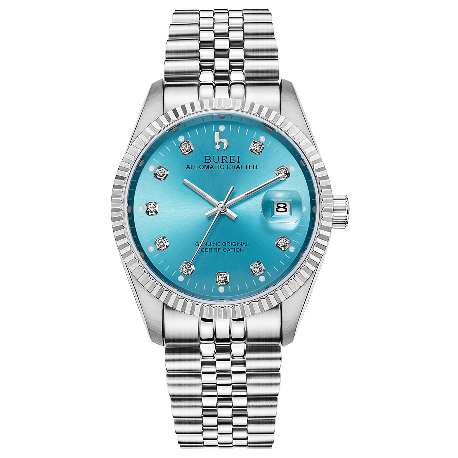 BUREI Men's Automatic Watch with Date Display - Stainless Steel Band & Adjustable Bracelet Set - Perfect for Business, Casual & Formal Occasions