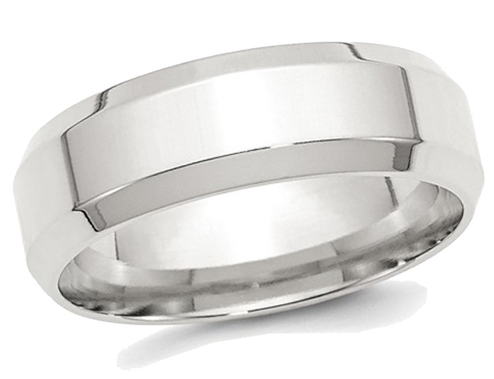 Men's 7mm Sterling Silver Bevel Edge Wedding Band Ring - Classic Comfort Fit for Everyday Wear & Special Occasions