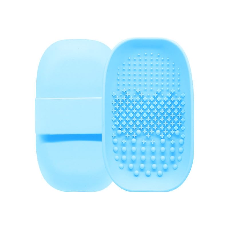 **MobFest® Silicone Makeup Sponge Cleaner Brush - Durable Eyeshadow & Powder Puff Cleaning Tool with Strip Tray - 1 Piece (Blue) | Perfect for Daily Makeup Brush & Beauty Blender Cleaning**