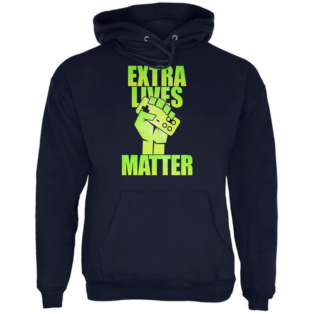 Old Glory Video Games 'Extra Lives Matter' Men's Hoodie - Navy Blue, Large | Comfortable Gaming Apparel for Casual Wear & Gamer Enthusiasts