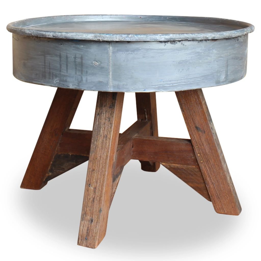 Rustic Reclaimed Wood Coffee Table - Farmhouse Industrial Side End Table 23.6