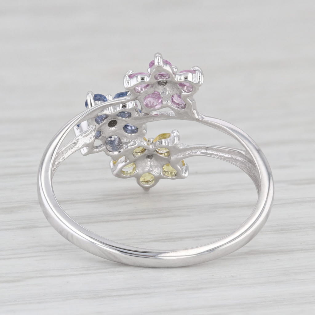 0.63ctw Blue Pink Yellow Sapphire Flower Bypass Ring - 10k White Gold Size 7.25 - Elegant Jewelry for Weddings, Anniversaries & Special Occasions