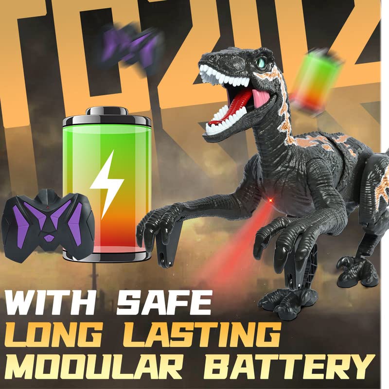 Remote Control Dinosaur Toy - Rechargeable Walking Velociraptor Robot with Light & Sound | Interactive RC Jurassic Toy for Boys & Girls Ages 3-12 | Perfect Birthday Gift for Kids | Indoor Play, Outdoor Adventure & STEM Learning Fun